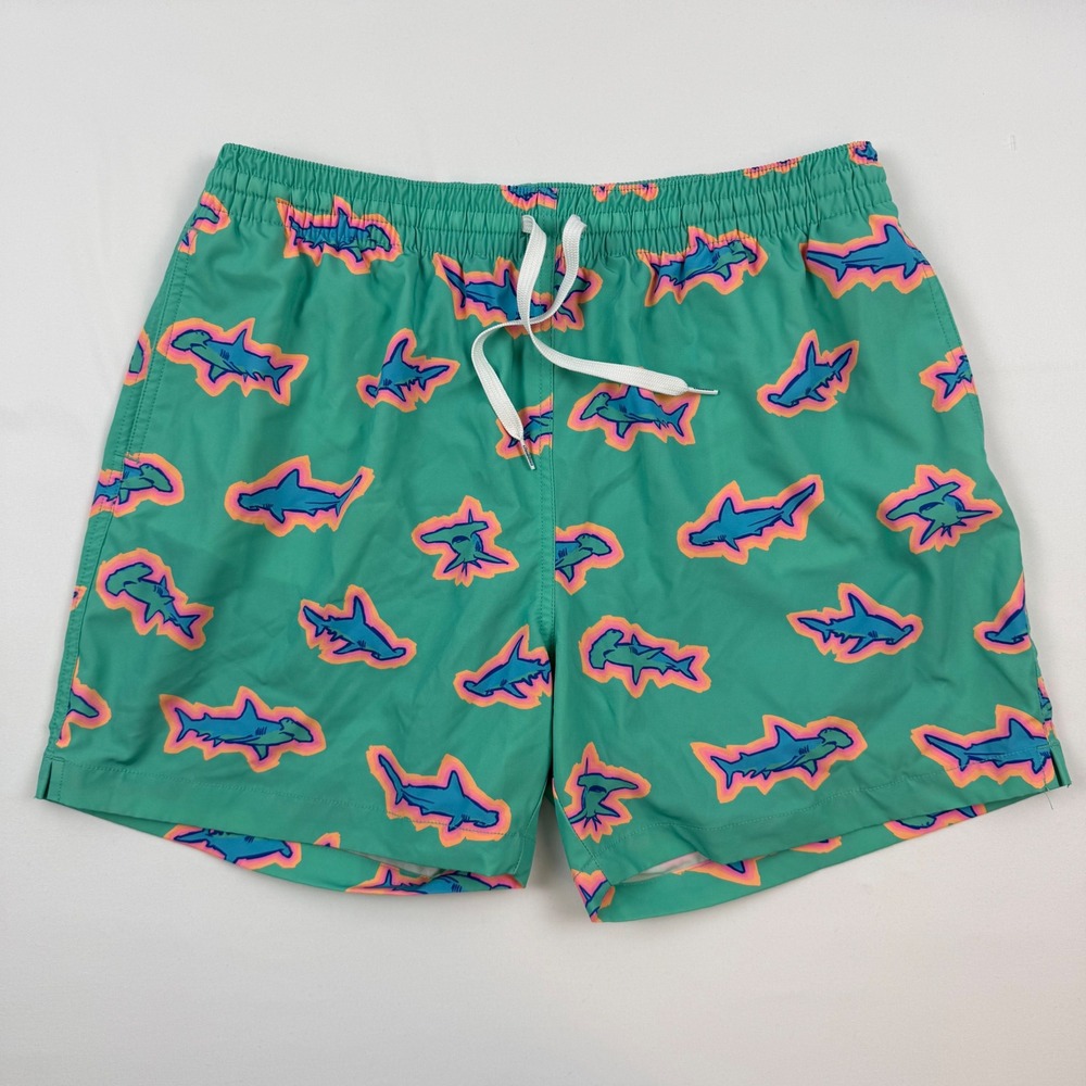 Chubbies Mens XL Shark Print Swim Trunks Green 5.5 Inseam Compression Liner